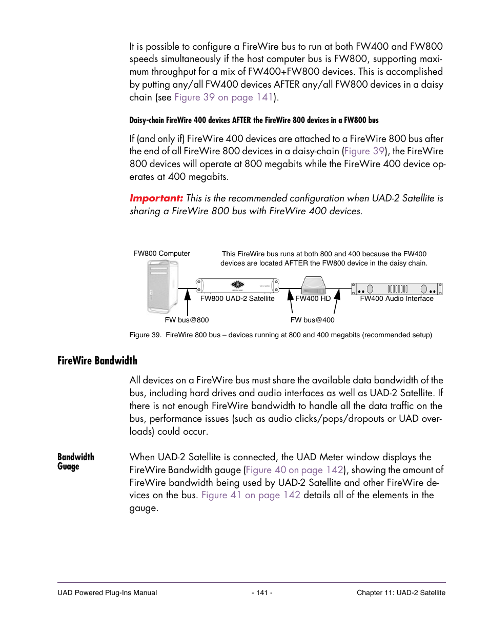 Firewire bandwidth, Bandwidth guage, For details | Bus. see, For additional information, For the recommended configuration when | Universal Audio UAD POWERED PLUG-INS ver.6.1 User Manual | Page 141 / 585