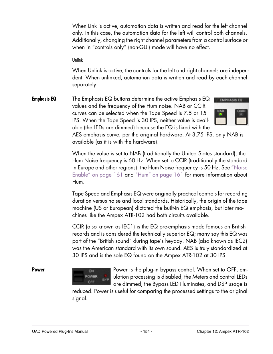 Emphasis eq, Power | Universal Audio UAD POWERED PLUG-INS ver.6.1 User Manual | Page 154 / 585