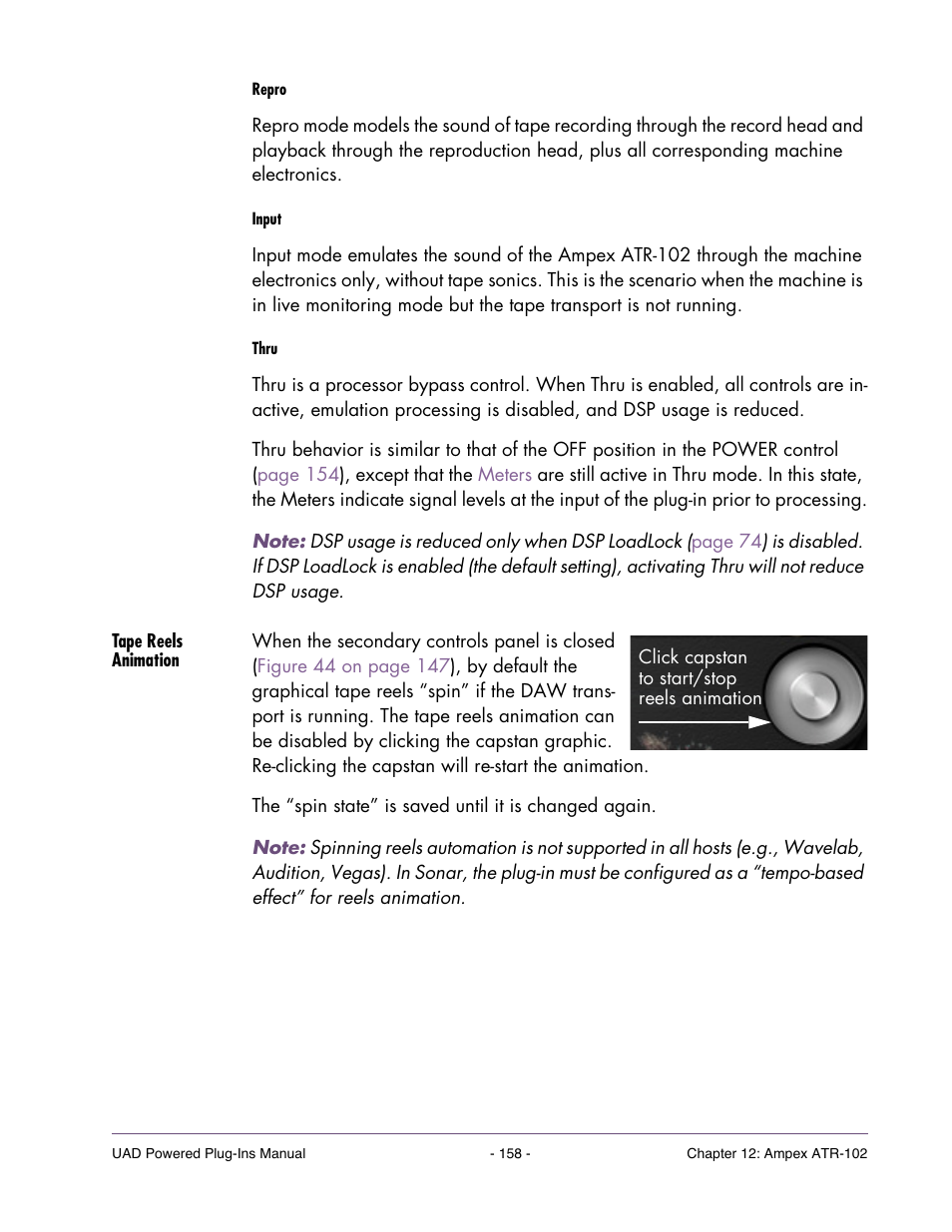 Tape reels animation, Thru | Universal Audio UAD POWERED PLUG-INS ver.6.1 User Manual | Page 158 / 585