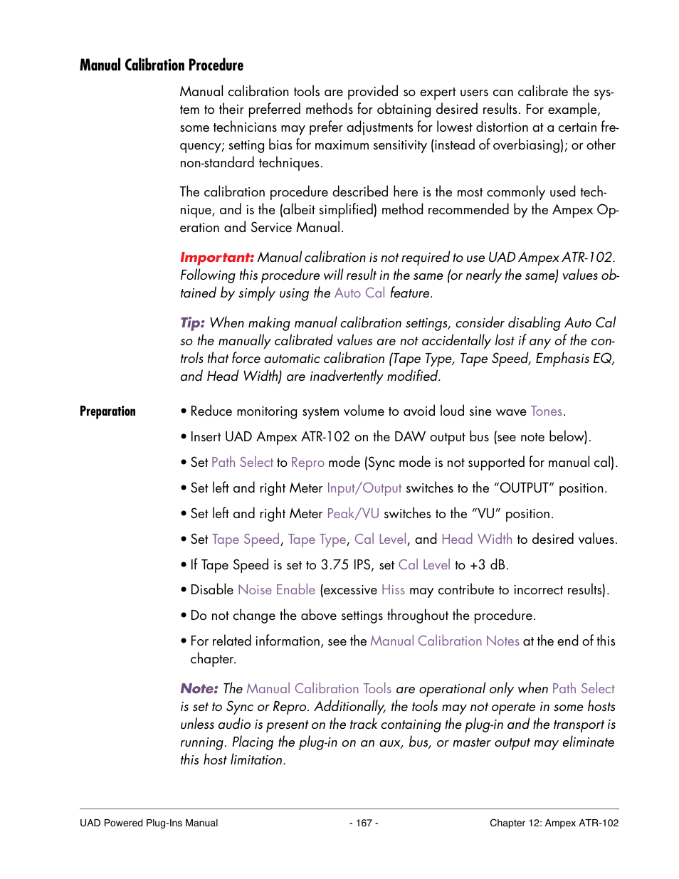 Manual calibration procedure, Preparation, Has instructions for per | Universal Audio UAD POWERED PLUG-INS ver.6.1 User Manual | Page 167 / 585