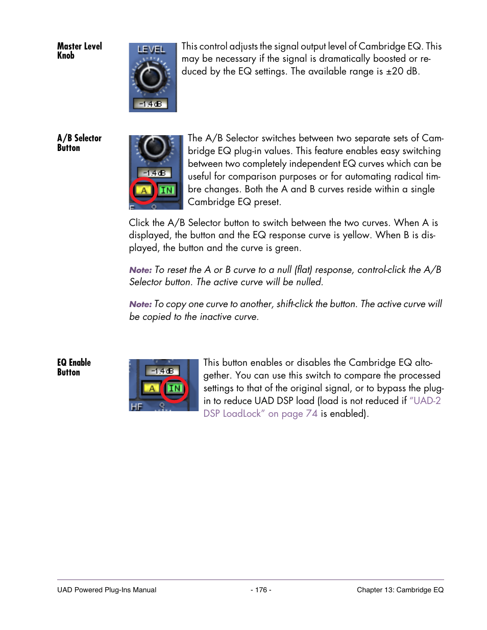 Master level knob, A/b selector button, Eq enable button | Universal Audio UAD POWERED PLUG-INS ver.6.1 User Manual | Page 176 / 585