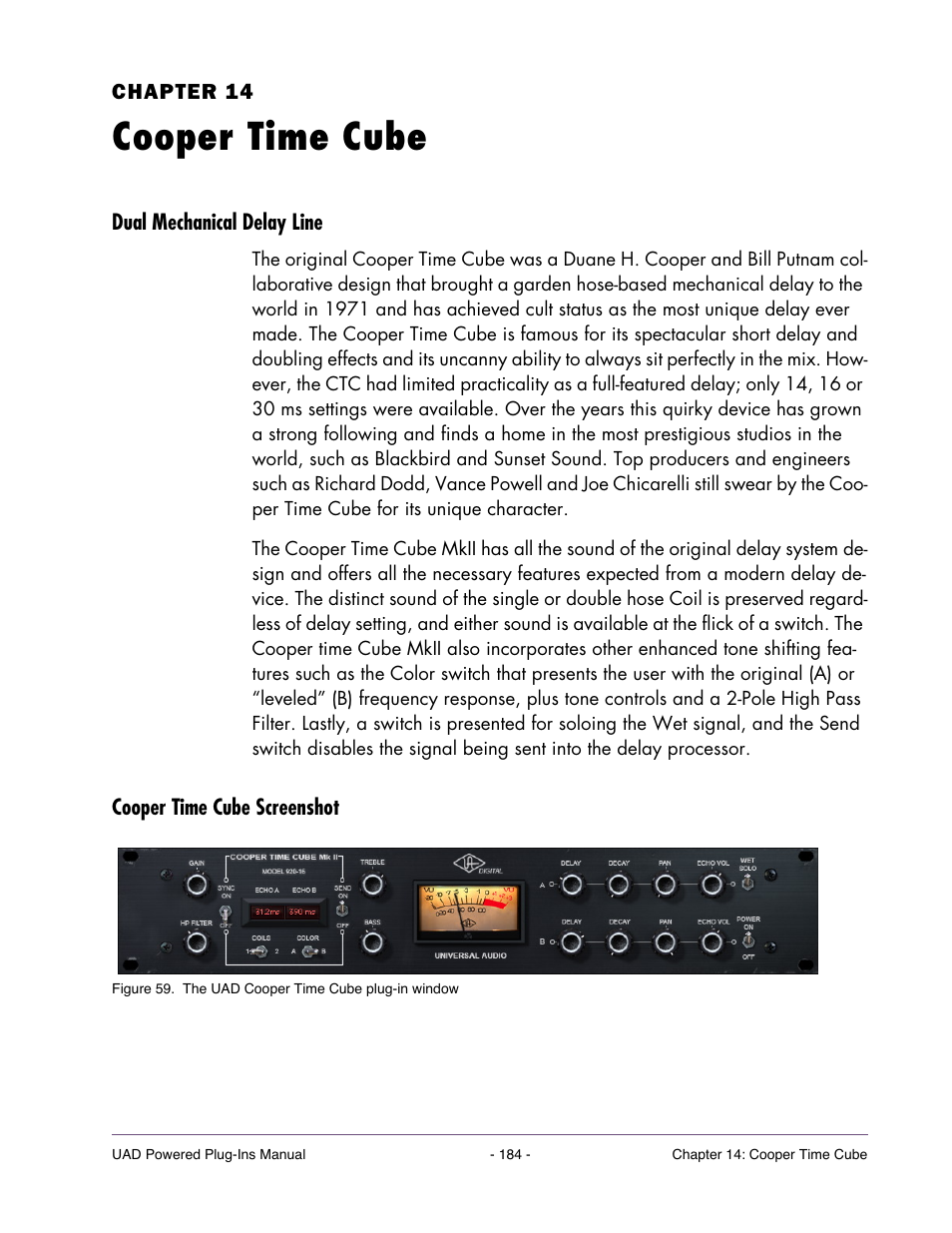 Cooper time cube, Dual mechanical delay line, Cooper time cube screenshot | Chapter 14. cooper time cube | Universal Audio UAD POWERED PLUG-INS ver.6.1 User Manual | Page 184 / 585