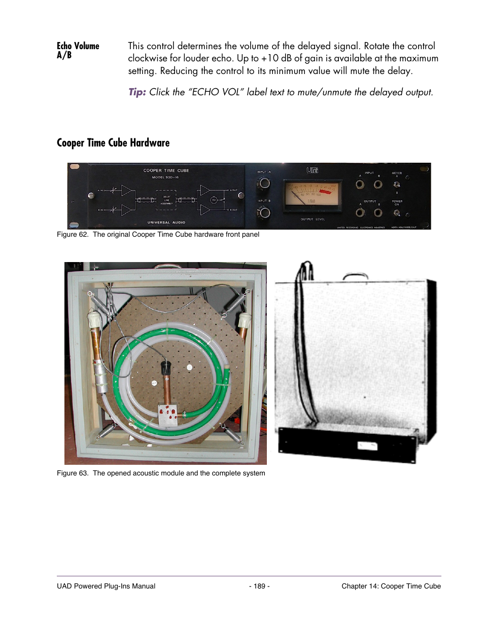 Echo volume a/b, Cooper time cube hardware | Universal Audio UAD POWERED PLUG-INS ver.6.1 User Manual | Page 189 / 585