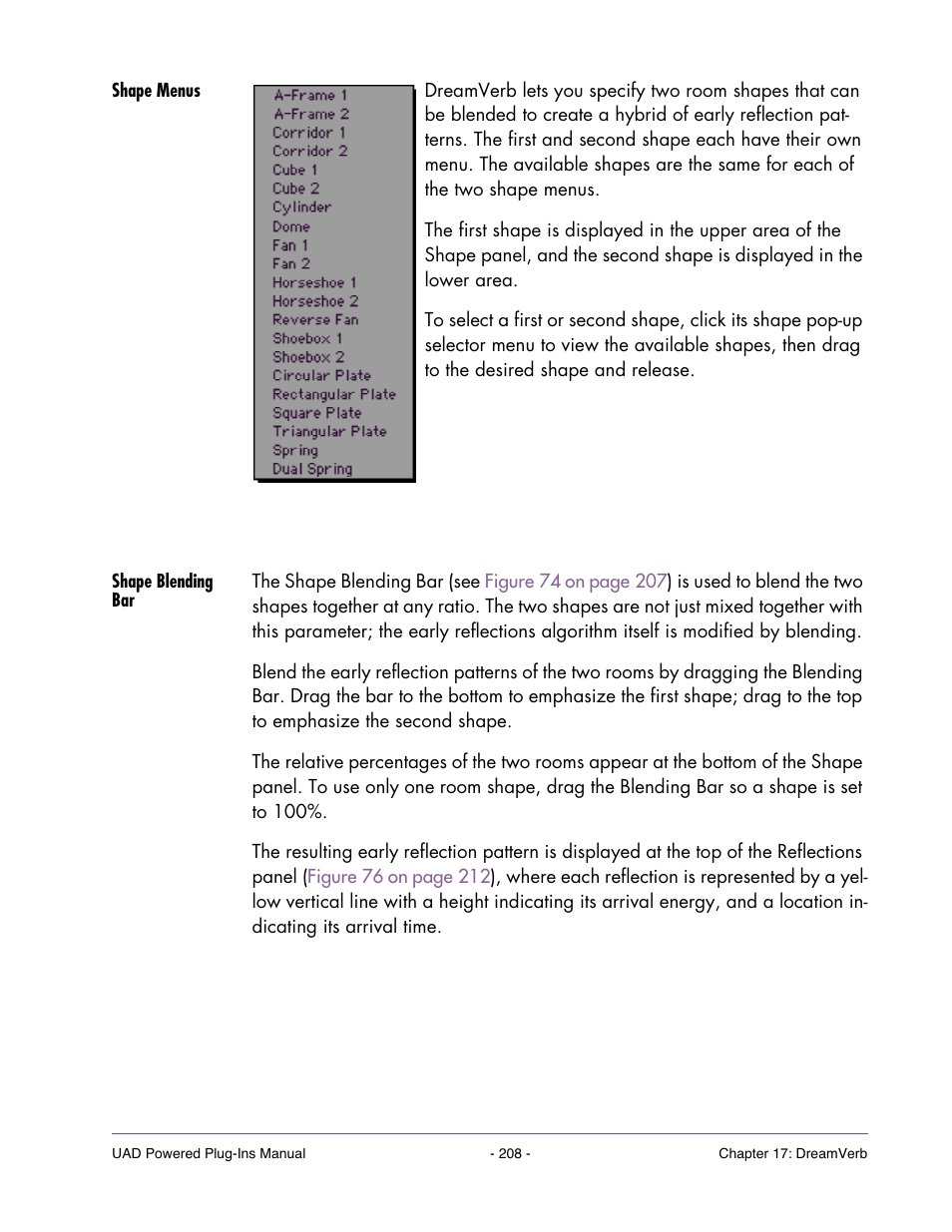 Shape menus, Shape blending bar | Universal Audio UAD POWERED PLUG-INS ver.6.1 User Manual | Page 208 / 585