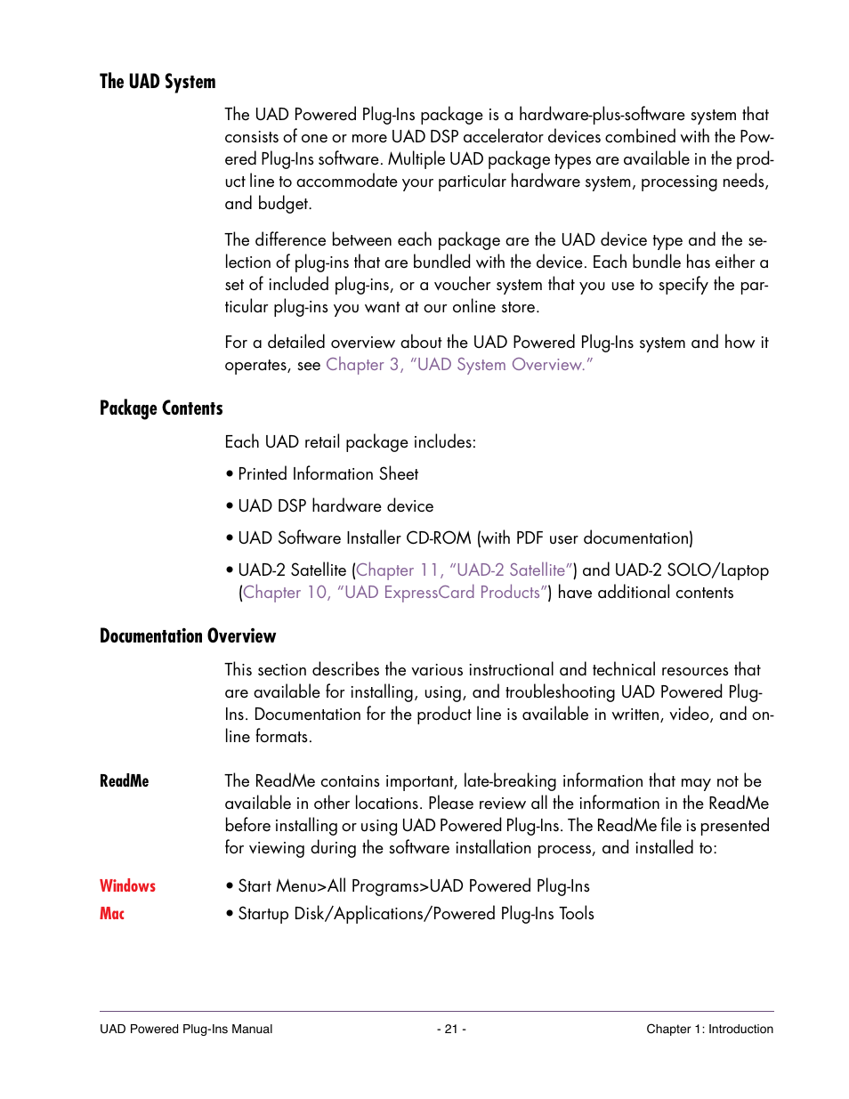 The uad system, Package contents, Documentation overview | Readme | Universal Audio UAD POWERED PLUG-INS ver.6.1 User Manual | Page 21 / 585