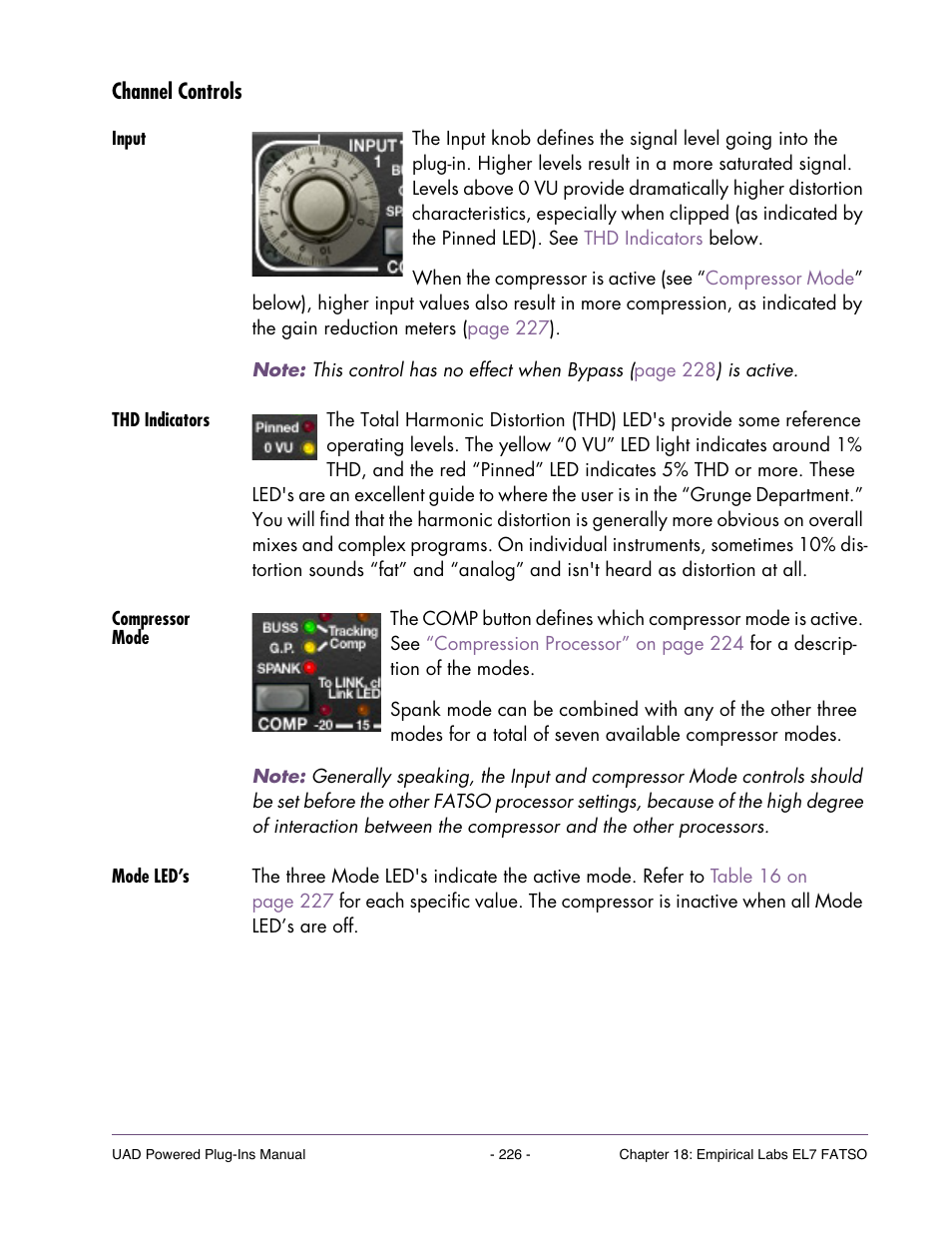 Channel controls, Input, Thd indicators | Compressor mode, Mode led’s | Universal Audio UAD POWERED PLUG-INS ver.6.1 User Manual | Page 226 / 585