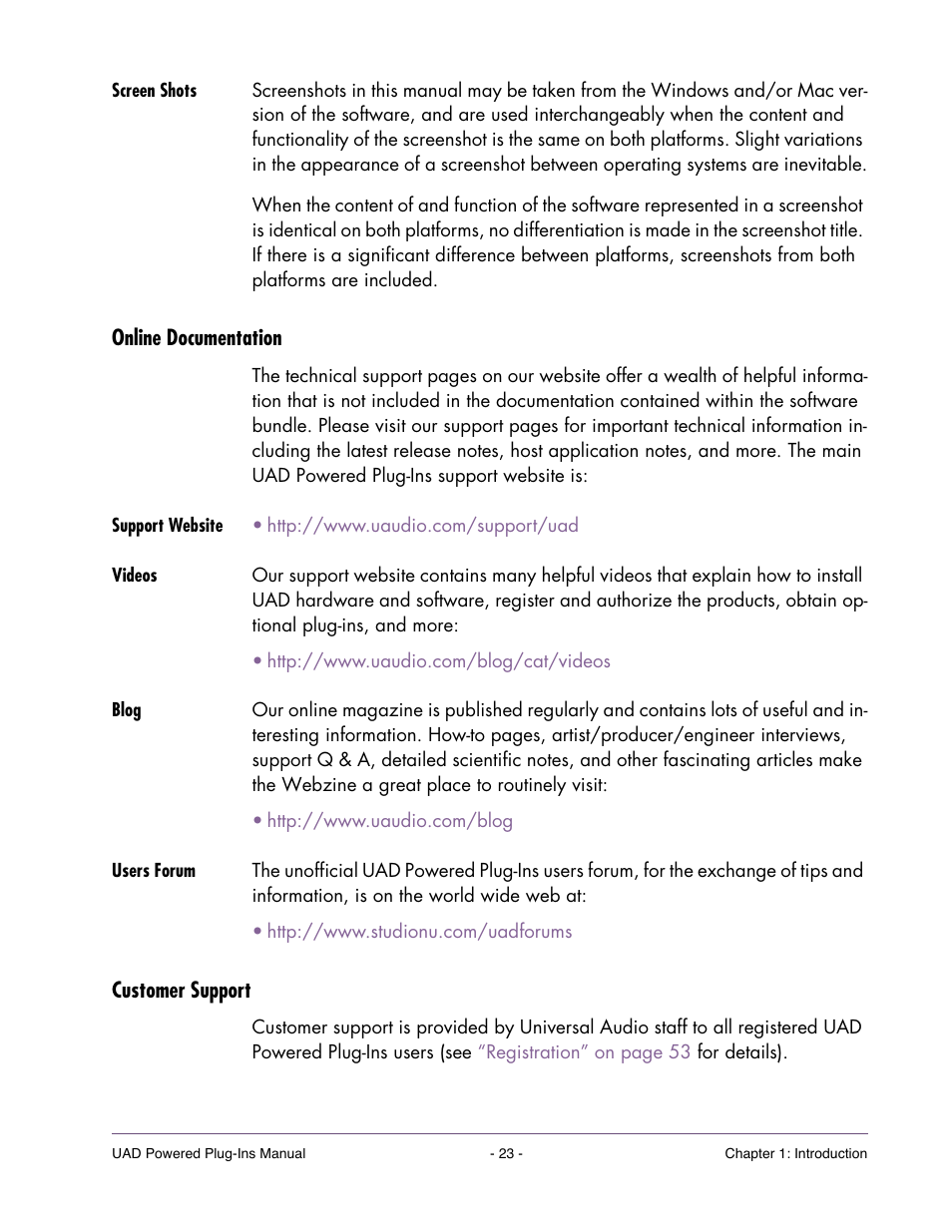 Screen shots, Online documentation, Support website | Videos, Blog, Users forum, Customer support | Universal Audio UAD POWERED PLUG-INS ver.6.1 User Manual | Page 23 / 585