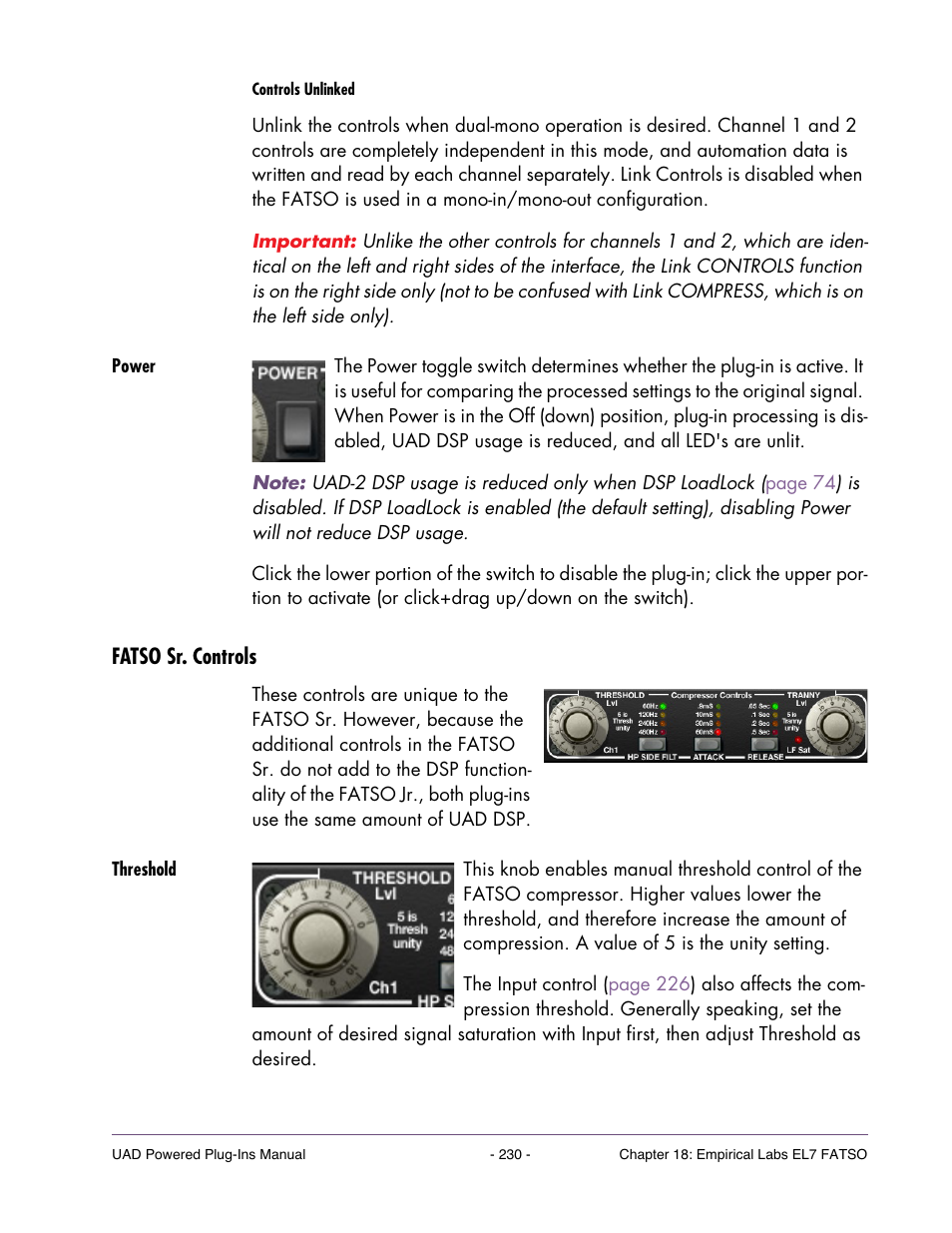 Power, Fatso sr. controls, Threshold | Switch instead | Universal Audio UAD POWERED PLUG-INS ver.6.1 User Manual | Page 230 / 585