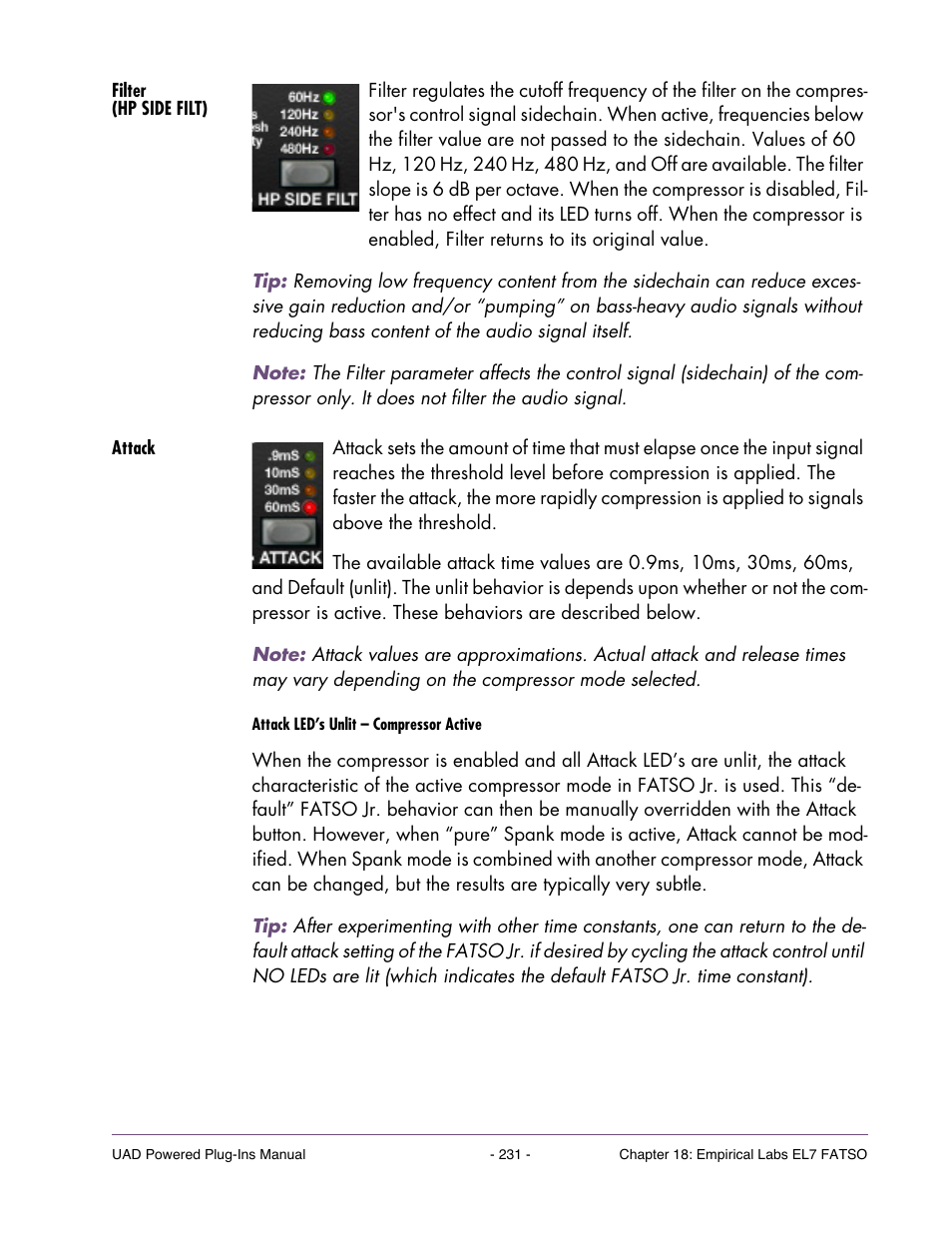 Filter (hp side filt), Attack | Universal Audio UAD POWERED PLUG-INS ver.6.1 User Manual | Page 231 / 585