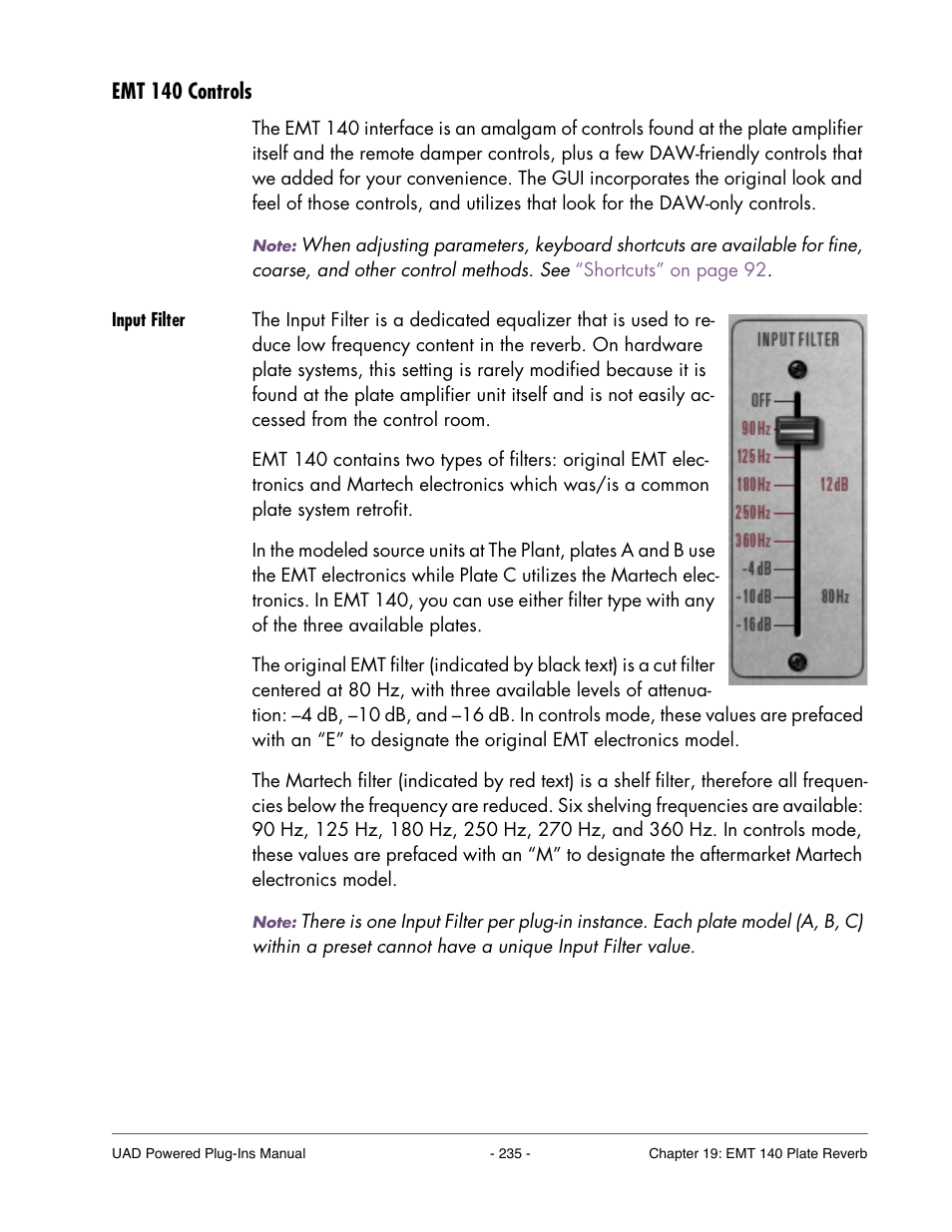 Emt 140 controls, Input filter | Universal Audio UAD POWERED PLUG-INS ver.6.1 User Manual | Page 235 / 585