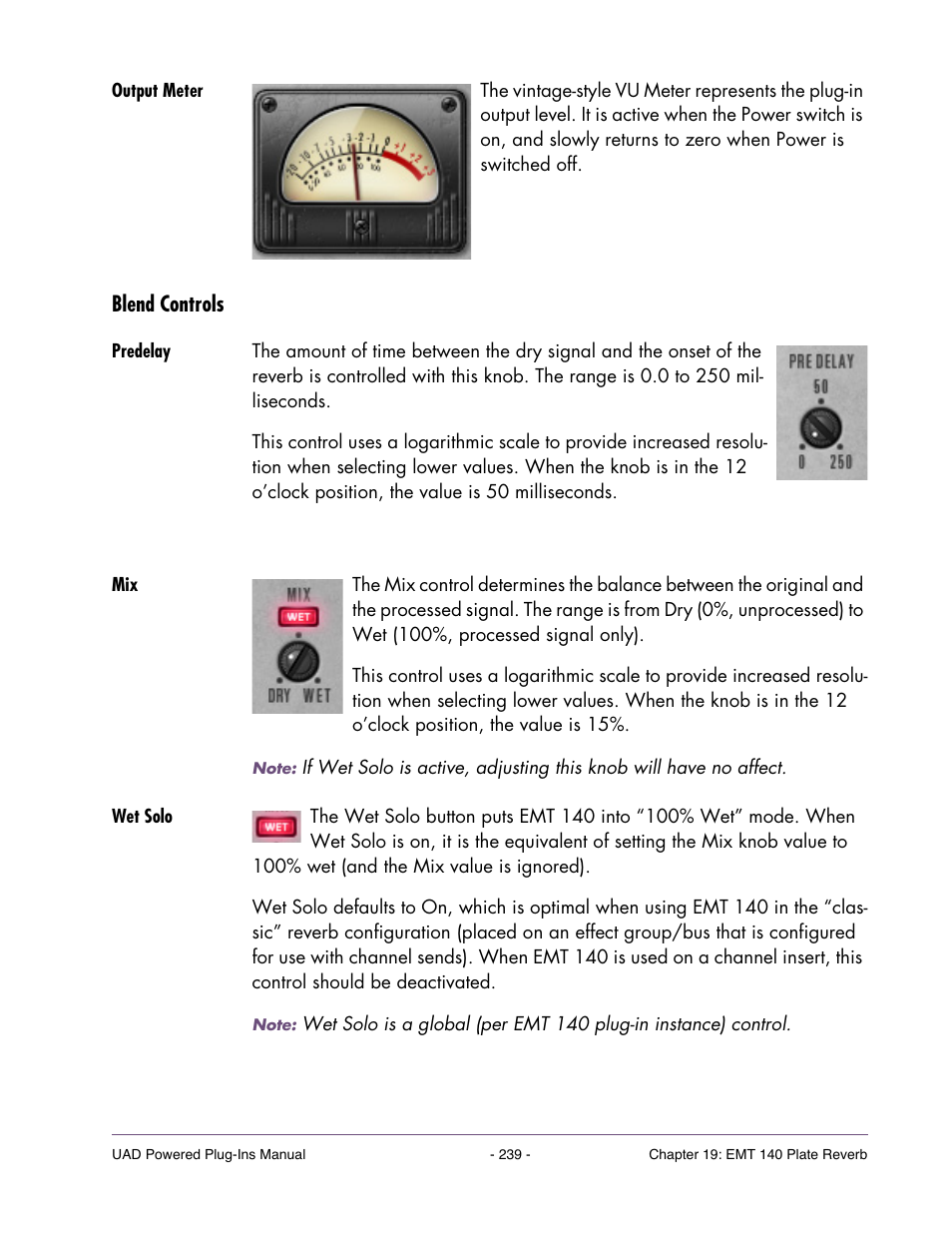 Output meter, Blend controls, Predelay | Wet solo | Universal Audio UAD POWERED PLUG-INS ver.6.1 User Manual | Page 239 / 585