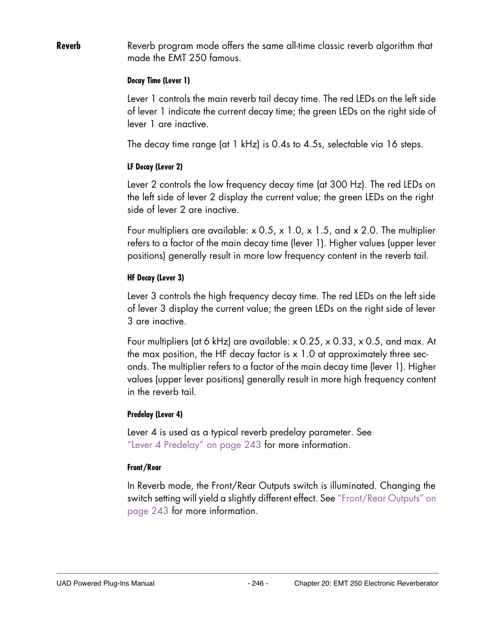 Reverb | Universal Audio UAD POWERED PLUG-INS ver.6.1 User Manual | Page 246 / 585