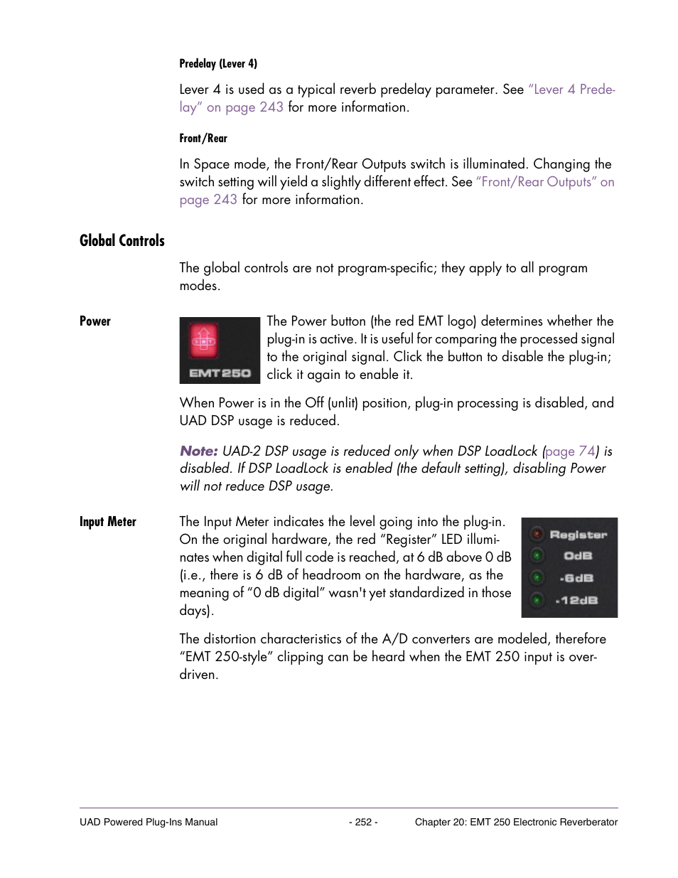 Global controls, Power, Input meter | Power switch, Do not have this issue and will be fully compen | Universal Audio UAD POWERED PLUG-INS ver.6.1 User Manual | Page 252 / 585