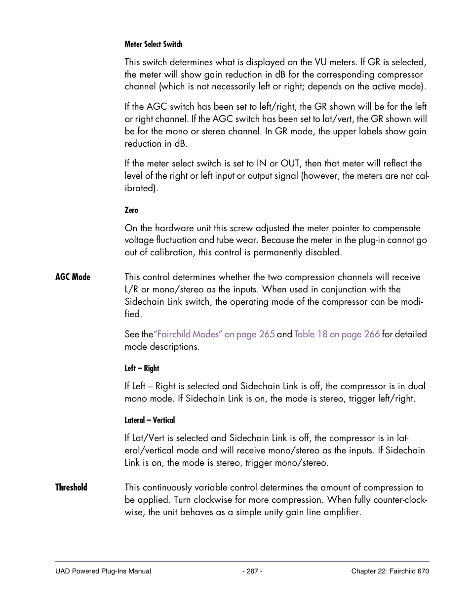 Agc mode, Threshold | Universal Audio UAD POWERED PLUG-INS ver.6.1 User Manual | Page 267 / 585