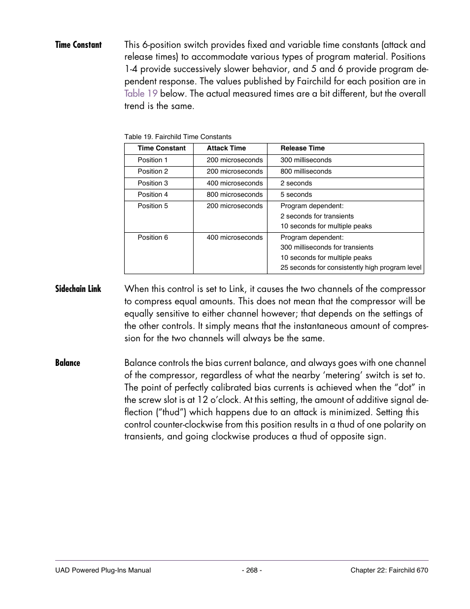 Time constant, Sidechain link, Balance | Universal Audio UAD POWERED PLUG-INS ver.6.1 User Manual | Page 268 / 585