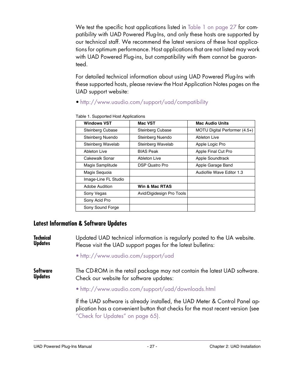 Latest information & software updates, Technical updates, Software updates | Universal Audio UAD POWERED PLUG-INS ver.6.1 User Manual | Page 27 / 585