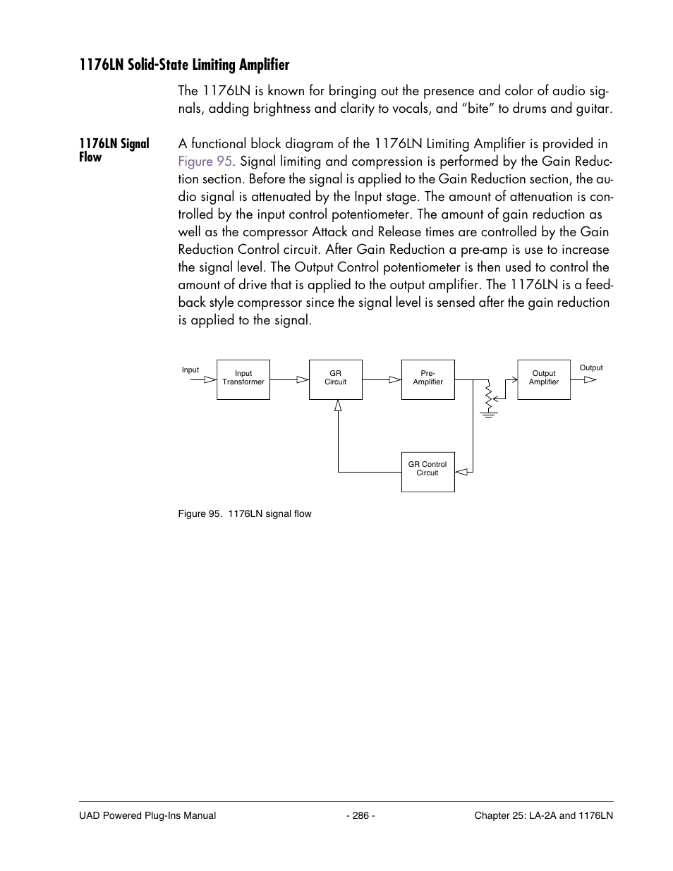 1176ln solid-state limiting amplifier, 1176ln signal flow | Universal Audio UAD POWERED PLUG-INS ver.6.1 User Manual | Page 286 / 585