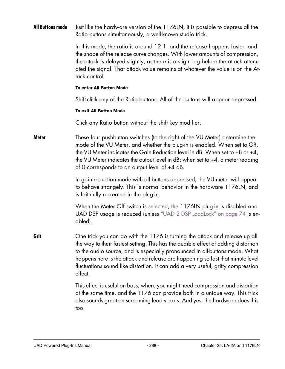 All buttons mode, Meter, Grit | Universal Audio UAD POWERED PLUG-INS ver.6.1 User Manual | Page 288 / 585