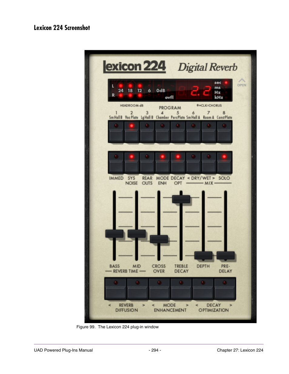 Lexicon 224 screenshot | Universal Audio UAD POWERED PLUG-INS ver.6.1 User Manual | Page 294 / 585