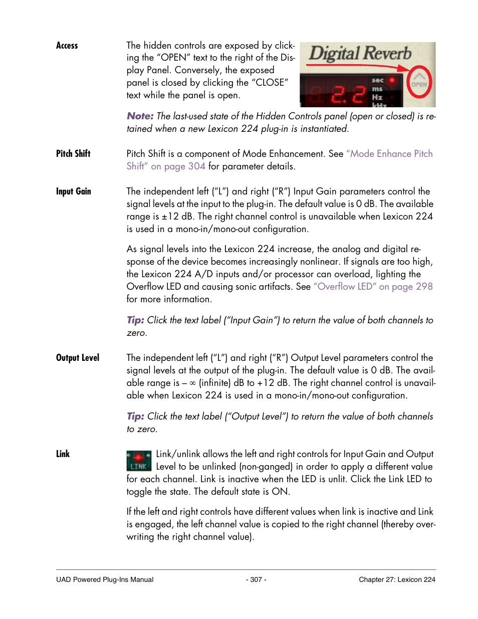 Access, Pitch shift, Input gain | Output level, Link | Universal Audio UAD POWERED PLUG-INS ver.6.1 User Manual | Page 307 / 585