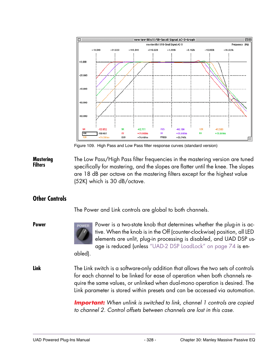 Mastering filters, Other controls, Power | Link, Figure 109 | Universal Audio UAD POWERED PLUG-INS ver.6.1 User Manual | Page 328 / 585