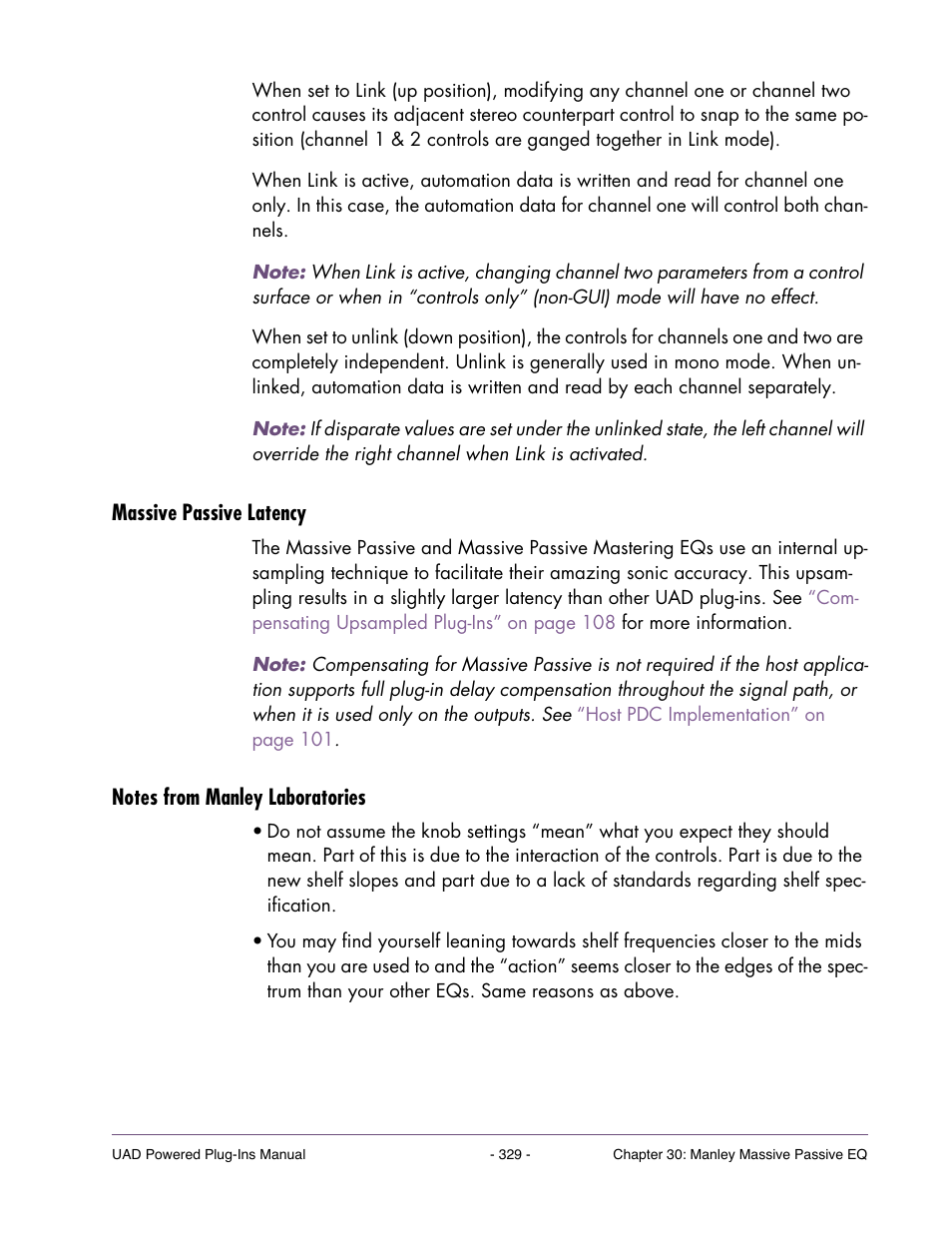 Massive passive latency, Notes from manley laboratories | Universal Audio UAD POWERED PLUG-INS ver.6.1 User Manual | Page 329 / 585