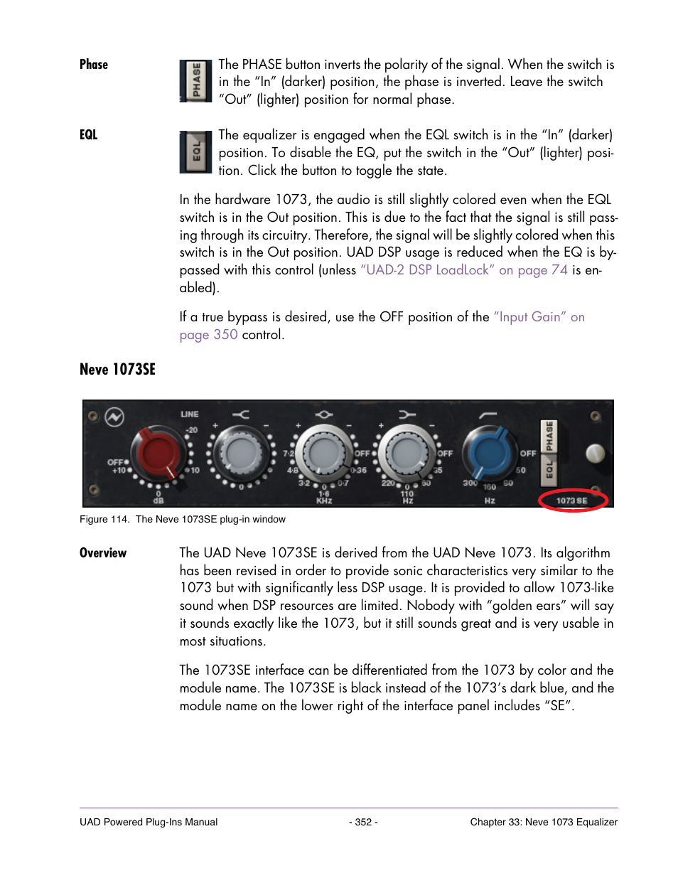 Phase, Neve 1073se, Overview | Universal Audio UAD POWERED PLUG-INS ver.6.1 User Manual | Page 352 / 585