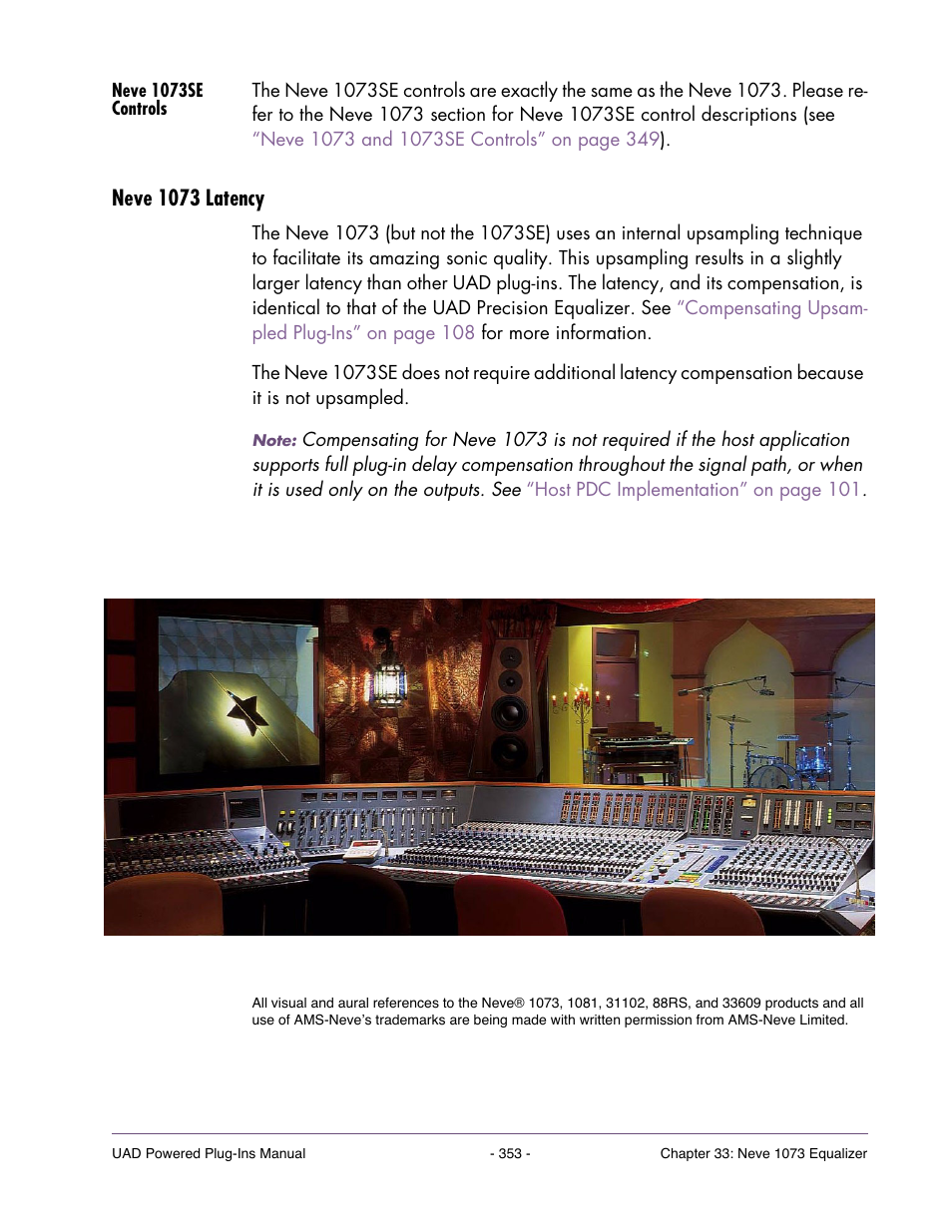 Neve 1073se controls, Neve 1073 latency | Universal Audio UAD POWERED PLUG-INS ver.6.1 User Manual | Page 353 / 585