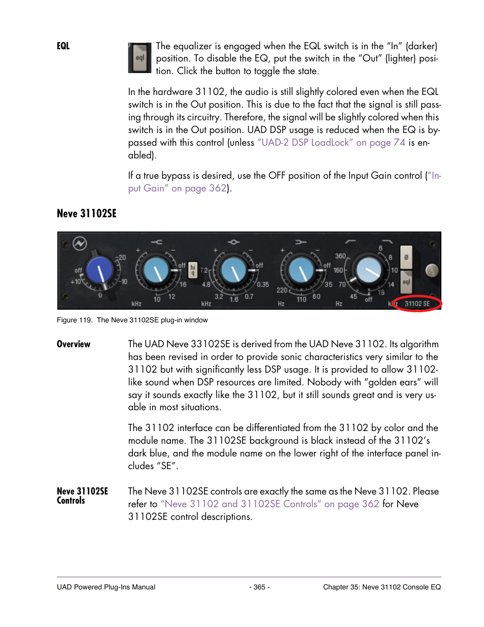 Neve 31102se, Overview, Neve 31102se controls | Universal Audio UAD POWERED PLUG-INS ver.6.1 User Manual | Page 365 / 585