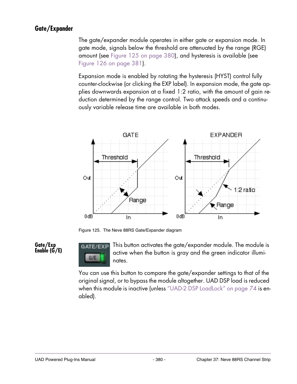 Gate/expander, Gate/exp enable (g/e) | Universal Audio UAD POWERED PLUG-INS ver.6.1 User Manual | Page 380 / 585