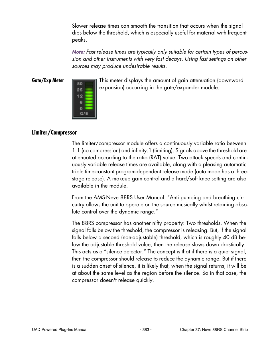 Gate/exp meter, Limiter/compressor | Universal Audio UAD POWERED PLUG-INS ver.6.1 User Manual | Page 383 / 585