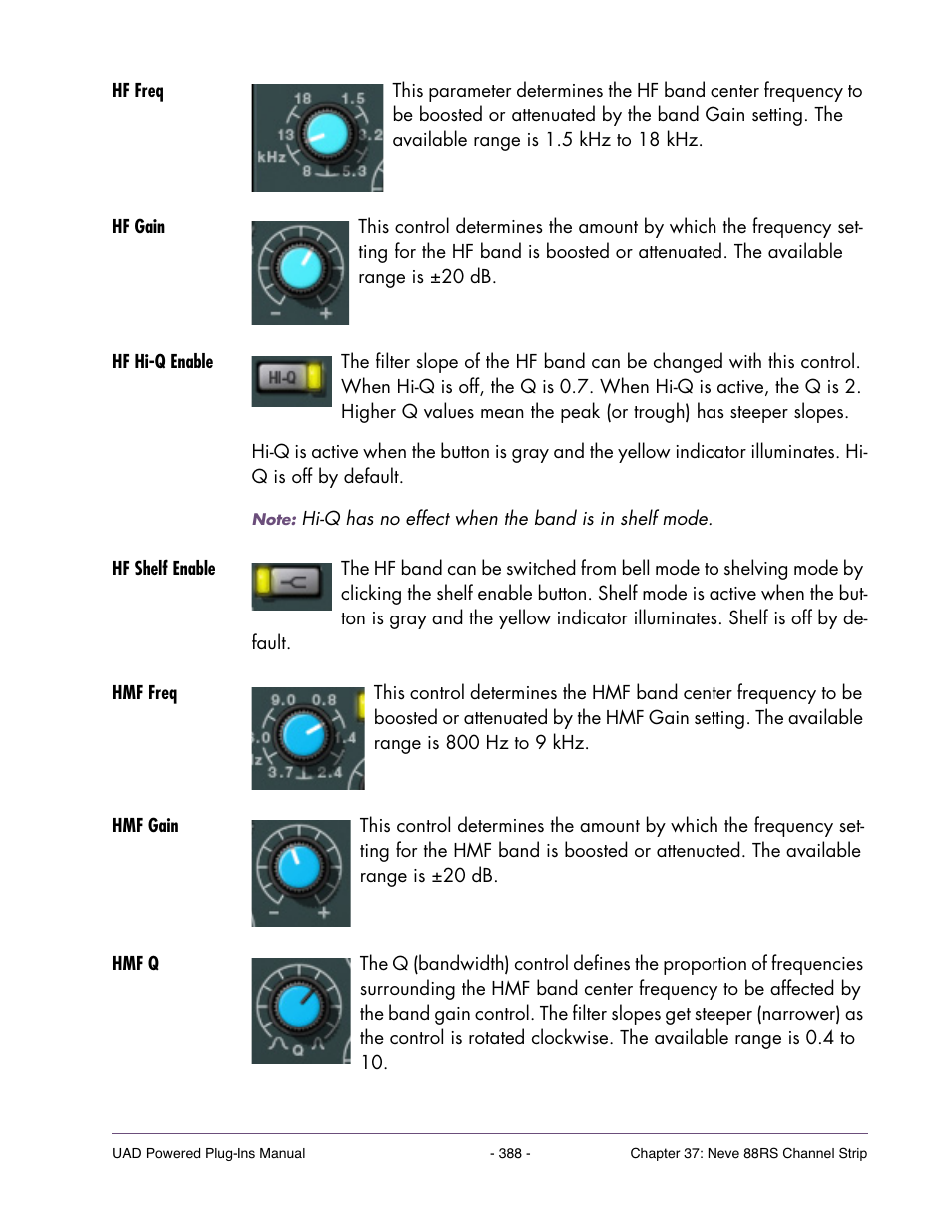 Hf freq, Hf gain, Hf hi-q enable | Hf shelf enable, Hmf freq, Hmf gain, Hmf q | Universal Audio UAD POWERED PLUG-INS ver.6.1 User Manual | Page 388 / 585