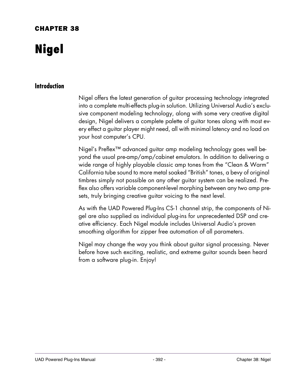 Nigel, Introduction, Chapter 38. nigel | Universal Audio UAD POWERED PLUG-INS ver.6.1 User Manual | Page 392 / 585