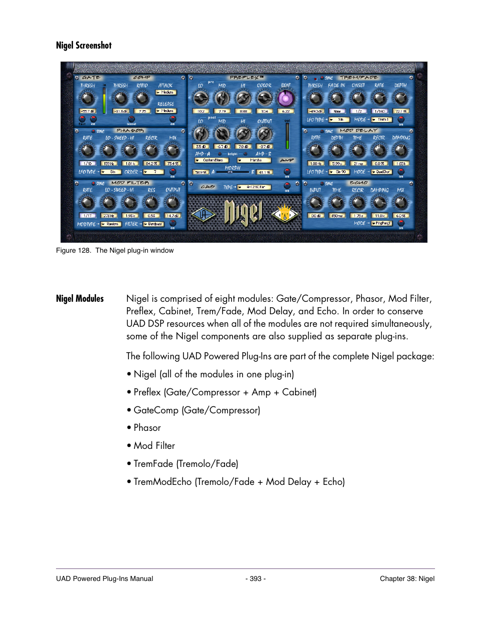 Nigel screenshot, Nigel modules | Universal Audio UAD POWERED PLUG-INS ver.6.1 User Manual | Page 393 / 585