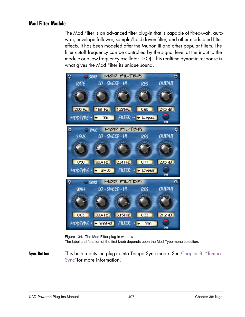 Mod filter module, Sync button | Universal Audio UAD POWERED PLUG-INS ver.6.1 User Manual | Page 407 / 585