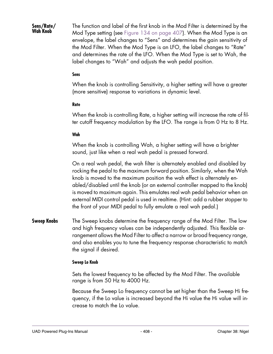 Sens/rate/ wah knob, Sweep knobs | Universal Audio UAD POWERED PLUG-INS ver.6.1 User Manual | Page 408 / 585