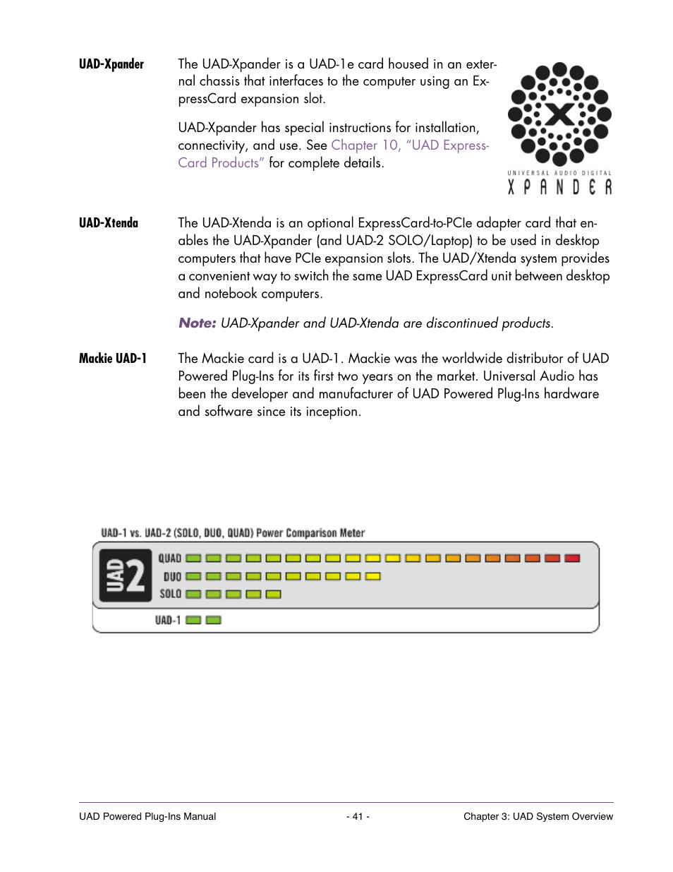 Uad-xpander, Uad-xtenda, Mackie uad-1 | Universal Audio UAD POWERED PLUG-INS ver.6.1 User Manual | Page 41 / 585