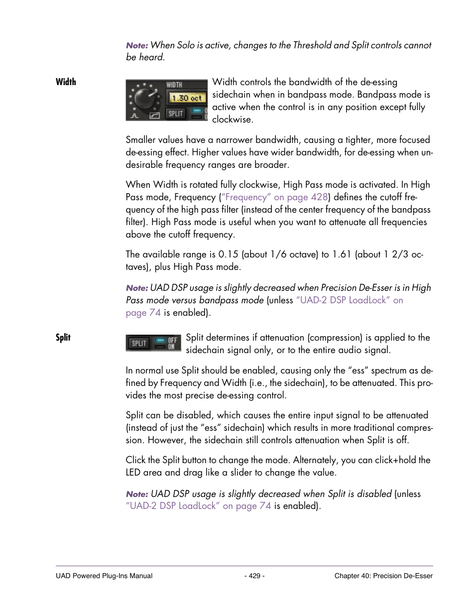 Width, Split, Control | Universal Audio UAD POWERED PLUG-INS ver.6.1 User Manual | Page 429 / 585