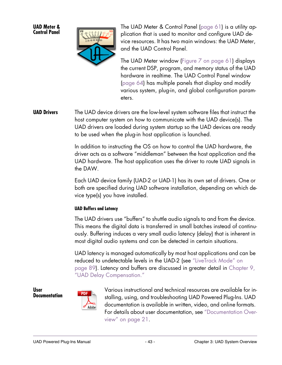 Uad meter & control panel, Uad drivers, User documentation | Universal Audio UAD POWERED PLUG-INS ver.6.1 User Manual | Page 43 / 585