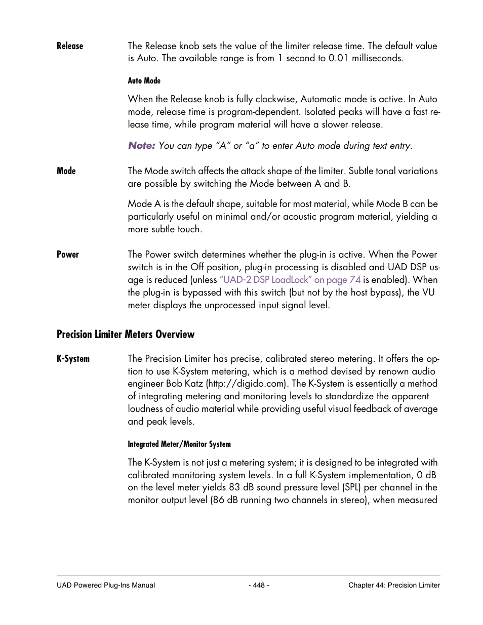 Release, Mode, Power | Precision limiter meters overview, K-system | Universal Audio UAD POWERED PLUG-INS ver.6.1 User Manual | Page 448 / 585