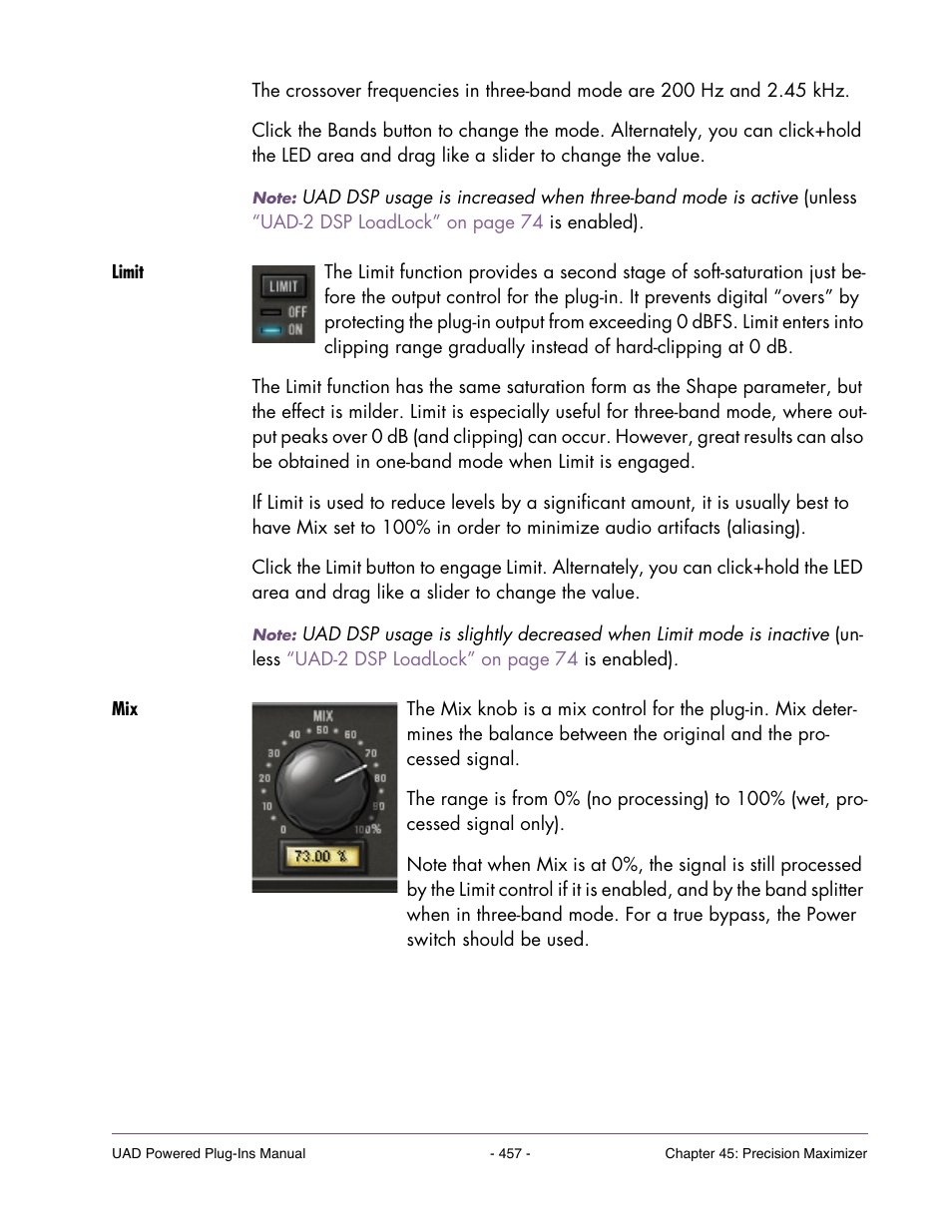 Limit, Finally, the mixed signal is processed by the, Before being passed to the output control | Universal Audio UAD POWERED PLUG-INS ver.6.1 User Manual | Page 457 / 585