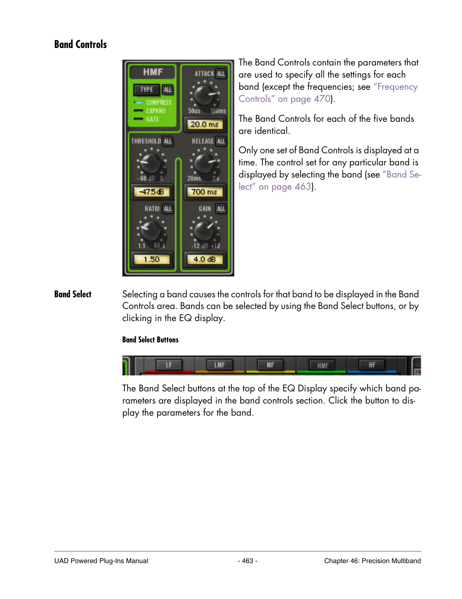 Band controls, Band select | Universal Audio UAD POWERED PLUG-INS ver.6.1 User Manual | Page 463 / 585