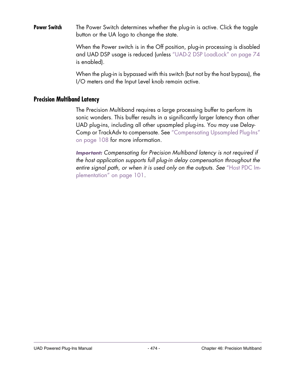 Power switch, Precision multiband latency | Universal Audio UAD POWERED PLUG-INS ver.6.1 User Manual | Page 474 / 585