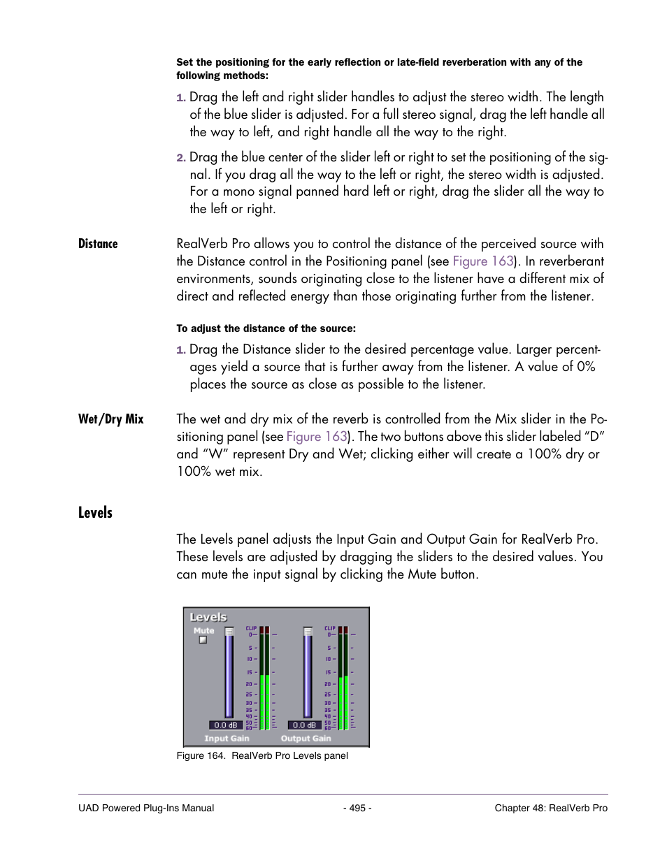 Distance, Wet/dry mix, Levels | Universal Audio UAD POWERED PLUG-INS ver.6.1 User Manual | Page 495 / 585