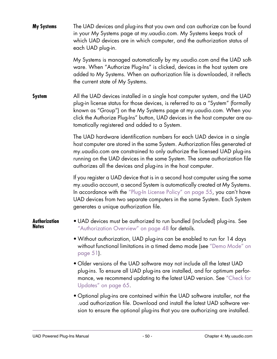 My systems, System, Authorization notes | Universal Audio UAD POWERED PLUG-INS ver.6.1 User Manual | Page 50 / 585