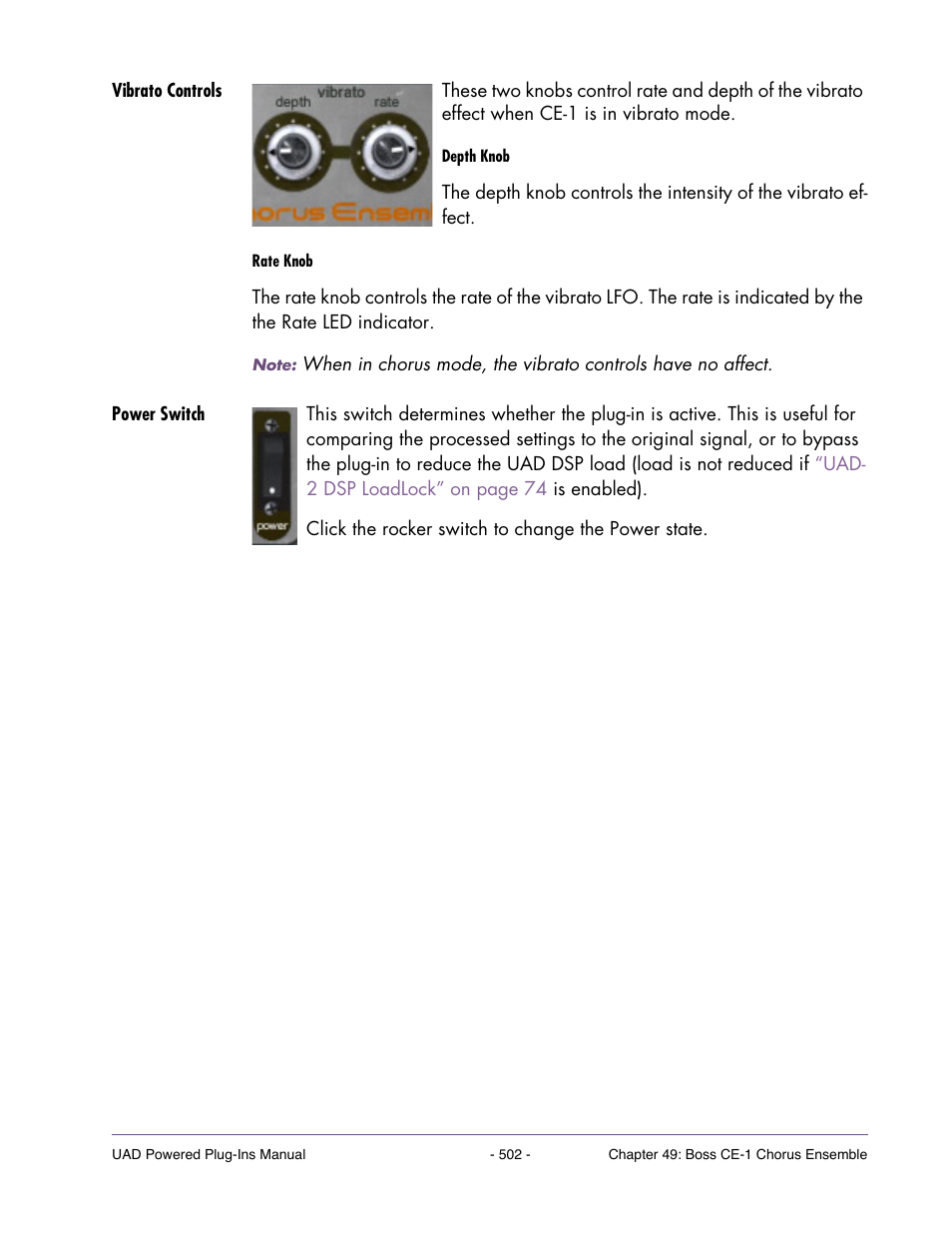 Vibrato controls, Power switch | Universal Audio UAD POWERED PLUG-INS ver.6.1 User Manual | Page 502 / 585