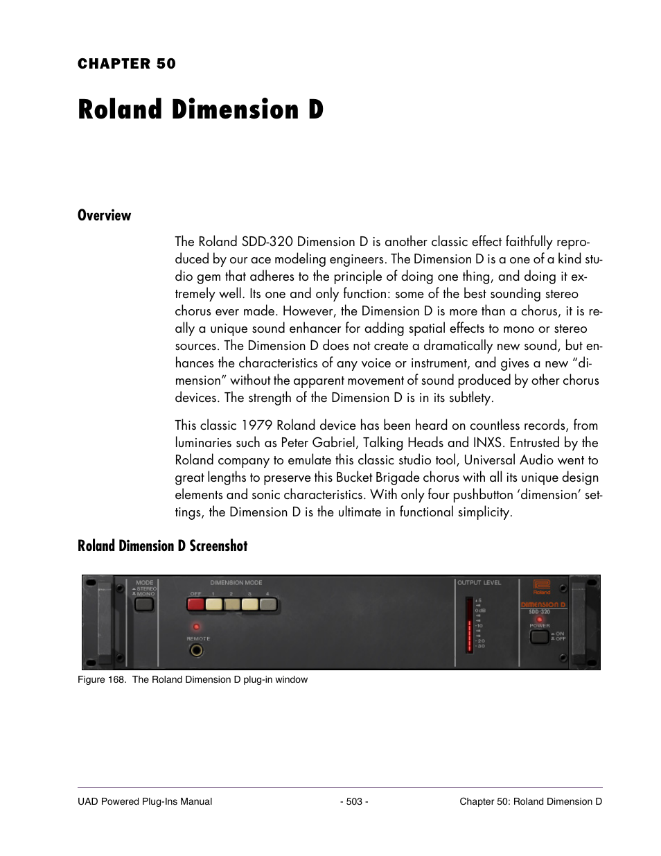 Roland dimension d, Overview, Roland dimension d screenshot | Chapter 50. roland dimension d | Universal Audio UAD POWERED PLUG-INS ver.6.1 User Manual | Page 503 / 585