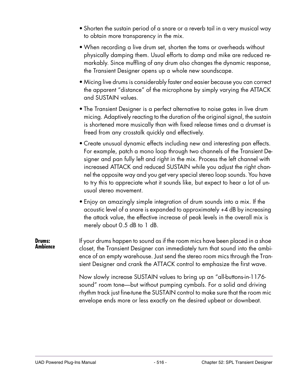 Drums: ambience | Universal Audio UAD POWERED PLUG-INS ver.6.1 User Manual | Page 516 / 585