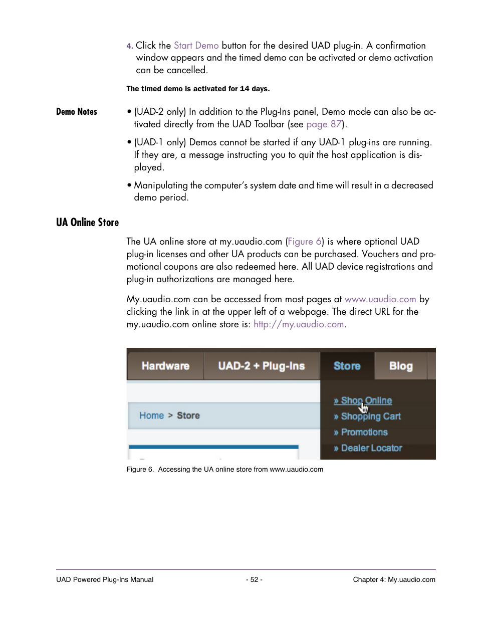 Demo notes, Ua online store, In licenses, see | Universal Audio UAD POWERED PLUG-INS ver.6.1 User Manual | Page 52 / 585