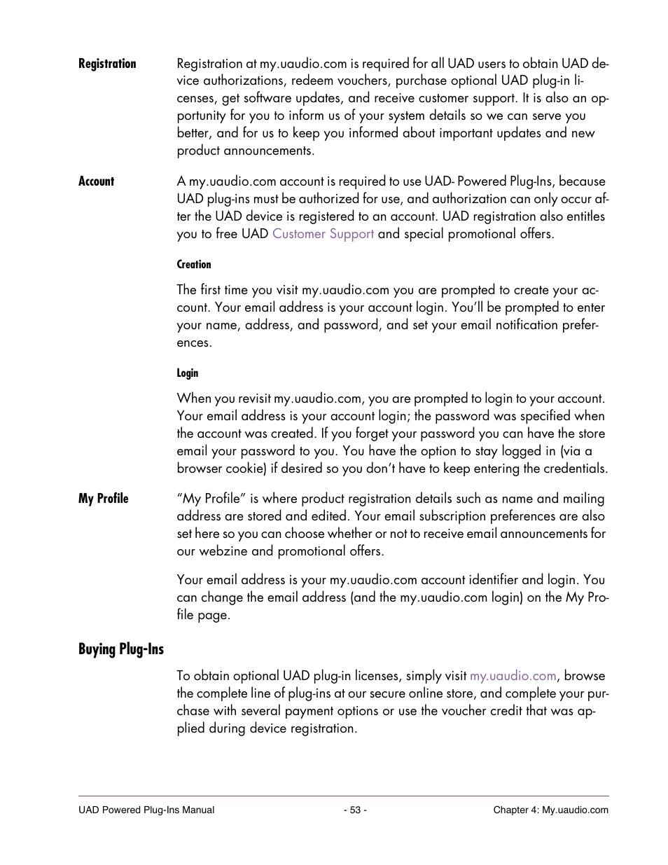 Registration, Account, My profile | Buying plug-ins | Universal Audio UAD POWERED PLUG-INS ver.6.1 User Manual | Page 53 / 585